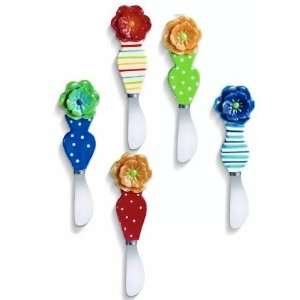 Set of 5 Flower Pot Cheese Appetizer Dip Spreaders / Knifes, 5 Styles 