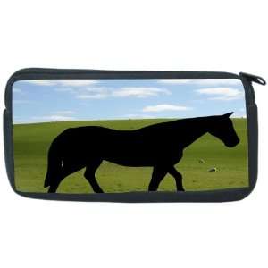  Horse Silhouette in Farm Field Design Neoprene Pencil Case 