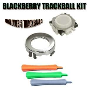 of 5 BlackBerry Trackballs with Rings and Opening Tools for Blackberry 