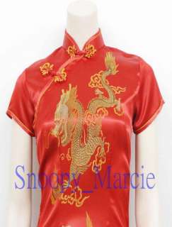 New Chinese Dragon & Phoneix Silk Long Wedding Dresses Cheongsam Red 4 