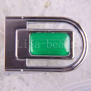 Inlay Natural Green Jade Bead Belt Buckle 18KGP LN328  