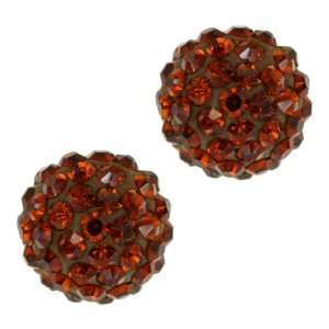   Round Cognac Red Color Pave Crystal Disco Ball Stud Earrings Jewelry