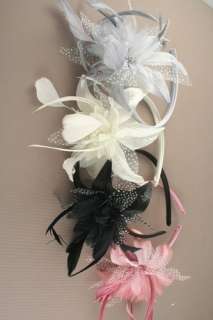   Net Flower Feather Fascinator Slim Alice Hair Head Band Bridal Wedding