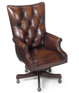 Cognac Brown Leather Swivel Office Chair  