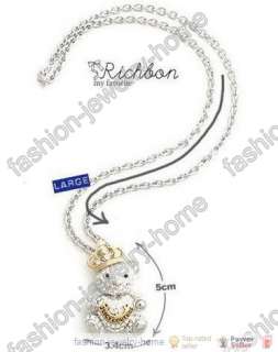 Fashion Full crystal Lovely bears Crown silver plated Necklace  