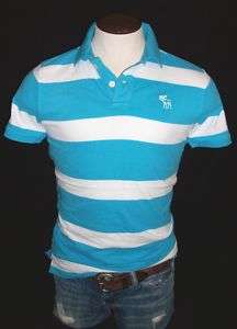 Mens Abercrombie Blue White Striped Polo Shirt XXL NWT  