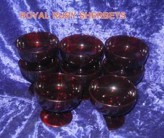   ROYAL RUBY RED GLASS HOCKING SHERBET SET LOT 8 DEPRESSION SORBET BLOOD