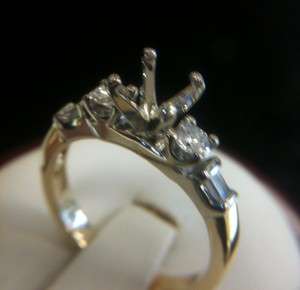 14k yellow gold engagement ring Setting 1/2 Ctw. Solitare + baguette 
