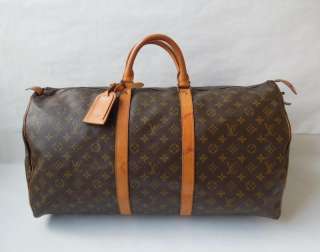   LV Louis Vuitton Monogram Canvas Leather Keepall 55 Travel bag Luggage