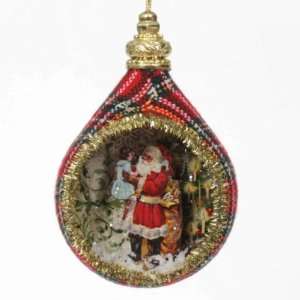  Vintage Christmas Plaid Waterdrop with Santa Inside Ornament 