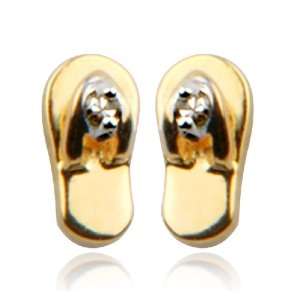   Gold Plated Sterling Silver Diamond Accent Flip Flop Earrings Jewelry