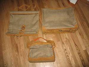 Vg+ Vintage 3 pc. THE FRENCH CO. TWEED/LEATHER LUGGAGE California 