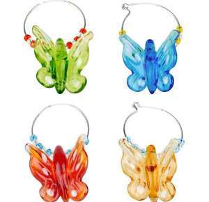 Butterfly Wine Charms Set 4 NIB Glass Mixed Colors  