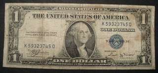   US SILVER CERTIFICATE ONE DOLLAR NOTE/PAPER MONEY. NOTE#K59323745D