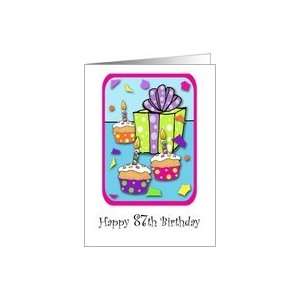  87 Years Old Lit Candle Cupcake & Gift Birthday Card Card 