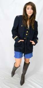 SEXY Vintage WOOL MILITARY Academy NAVY BLUE Gold Buttons COAT Blazer 
