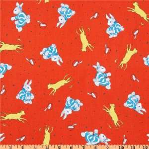  44 Wide Goodnight Moon Bunnies & Cows Red Fabric By The 