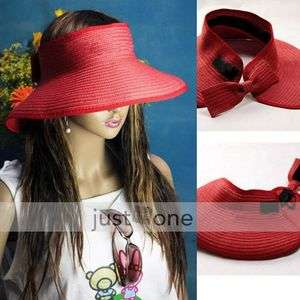 Roll Up Top Lady Beach Sun Hat Visor red  