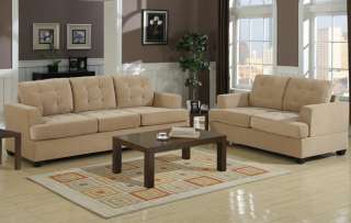Pc Sofa Loveseat Set Khaki Waffle Suede Couch Love Seat Living Room 