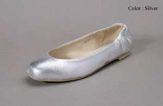 AnnaKastle New Womens Snub Toe Elastic Ballet Flat Shoes Gold Silver 