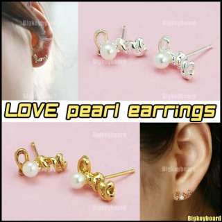 Gold silver Color Love Letter Twist Pearl Stud Earrings  