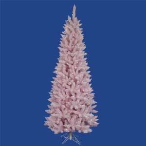   Lit LED Flocked Cupcake Pink Spruce Slim Christmas Tree   Clear Lights