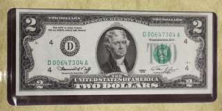1976 Bicentennial $2 Two Dollar Bill Legal Tender Note in Case w/ COA 