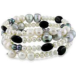 Multi color Pearl and Onyx Bead Coil Bracelet (4 9 mm)  