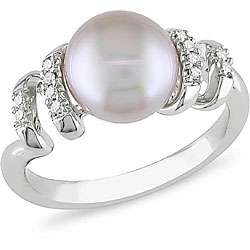   Silver Pink Pearl and Diamond Accent Ring (9 9.5 mm)  