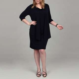 Connected Apparel Womens Plus Size Mock Jersey Navy Dress   