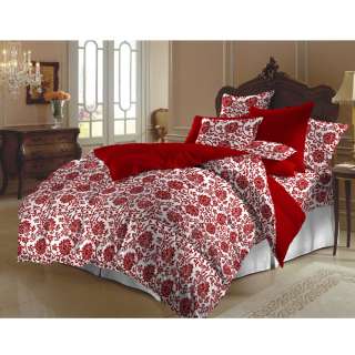 Red and White Flower Brocade King size Duvet Cover Set (India 