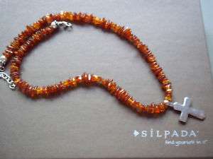 N0935 Rare Retired Silpada Amber Cross Necklace $74  