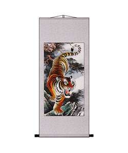 Roaring Tiger Chinese Art Wall Scroll Painting  