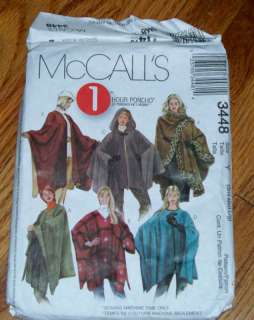 McCalls 3448 1 Hour Womens Poncho Pattern sz S M L  