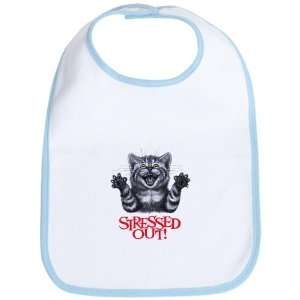  Baby Bib Sky Blue Stressed Out Cat 