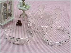 Lot of 4 Heart Silver Plated Bangles Cuff Bracelets  