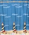   Beach Nautical Sea Blue Burgundy Grommet Fabric Shower Curtain