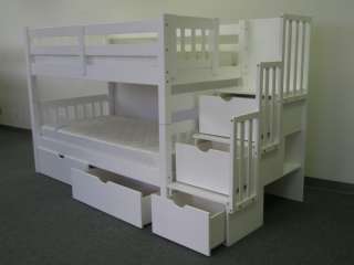   TWIN over TWIN WHITE BUNK BEDS + 5 DRAWERS 798304100914  