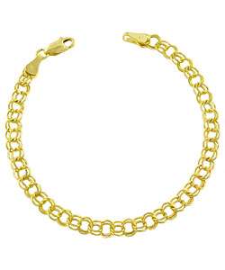   Yellow Gold 8 inch Classic Double hoop Charm Bracelet  