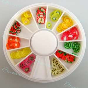 12 Styles Fruit 3D Fimo Polymer Clay Slices for UV Gel Nail Art 