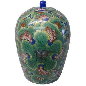  Chinese Eternal Lotus Leaf design melon jar   hand painted 