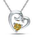 Sterling Silver Citrine and Diamond Accent Heart Necklace MSRP 