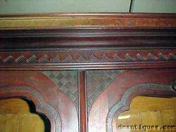   Antique Victorian Carved Walnut 2 Door 3 Drawer Tall Bookcase Cabinet
