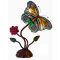 Tiffany Style Butterfly & Red Rose Accent Lamp