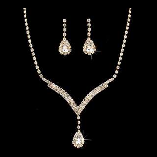 Bridal Wedding Jewelry Set Necklace Earring Crystal Rhinestone LG V 