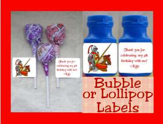 Medieval Knight Dragon Favor Lollipop Bubble Tag Labels  