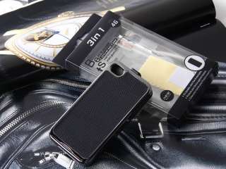   Flip PU Leather Chrome Hard Case Cover For iPhone 4 4S 4G Black  