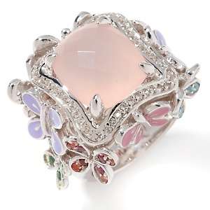   Pink Chalcedony and Multigem Sterling Silver Butterfly Ring  
