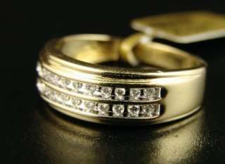 10K MENS 2 ROW 8MM CHANNEL DIAMOND BAND RING .33 CT  