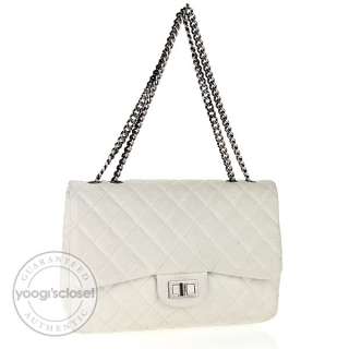 Chanel White 2.55 Reissue Quilted Caviar Leather Classic 227 Jumbo 